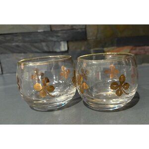 Vintage Set Roly Poly Short 4 Leaf Clover Glasses set of 2